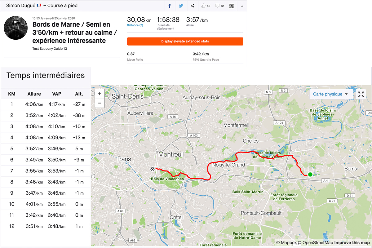 Strava sortie test Saucony guide 13