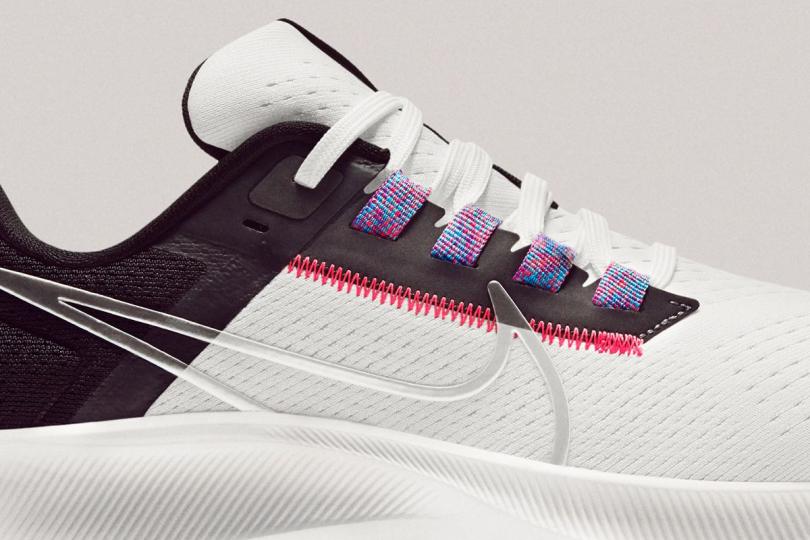 Nike Pegasus 38, zoom sur la tige et les lacets
